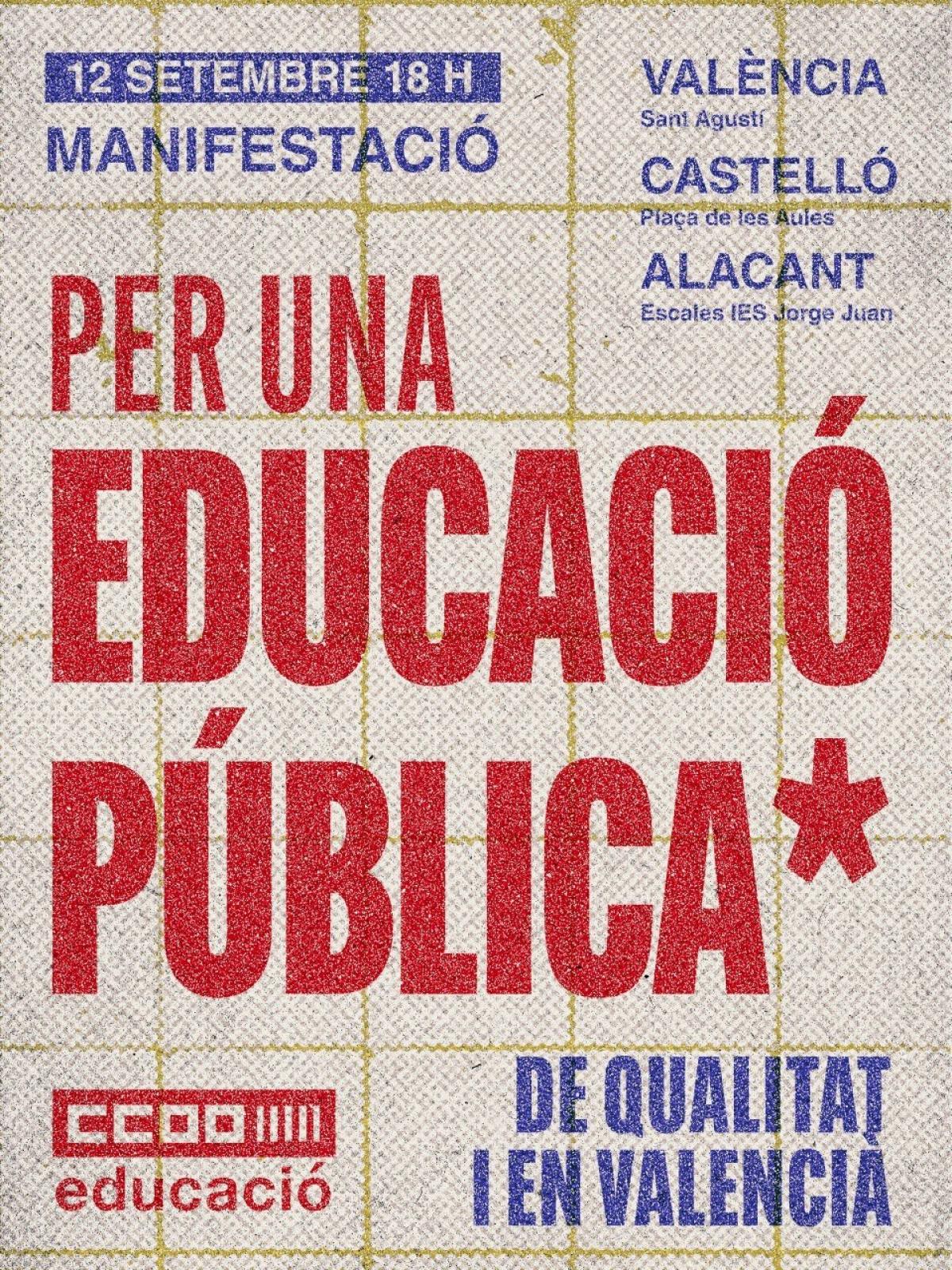 Educació CCOO PV crida a la lluita per l'educació pública i la dignitat docent