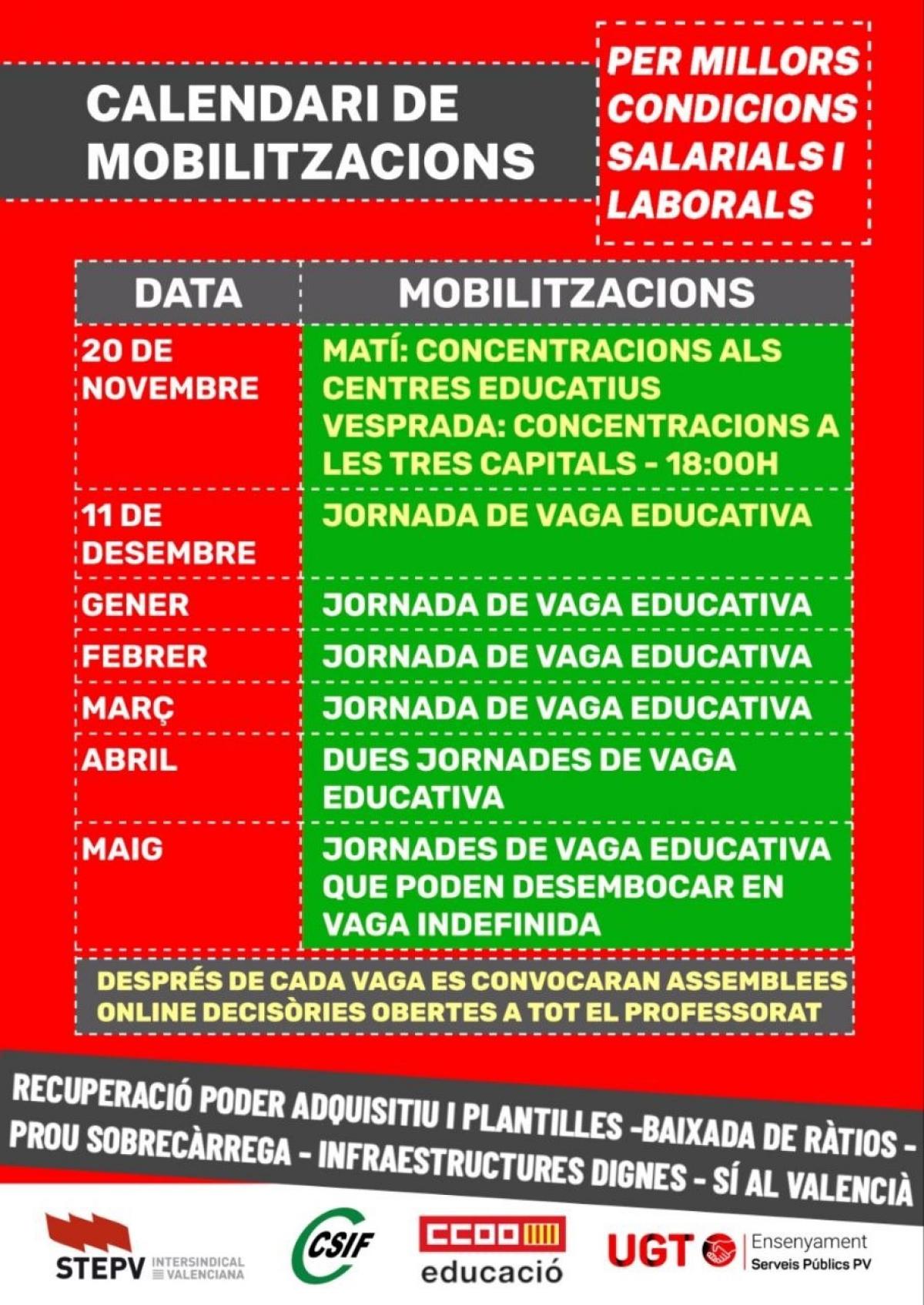 Calendari mobilitzacions Educació PV